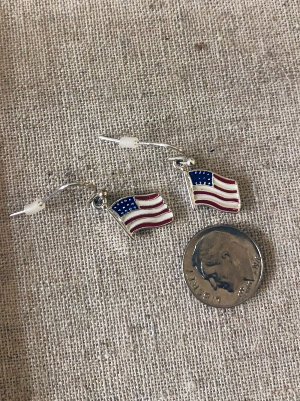 Dainty American Flag Dangle Earrings - Red, White & Blue